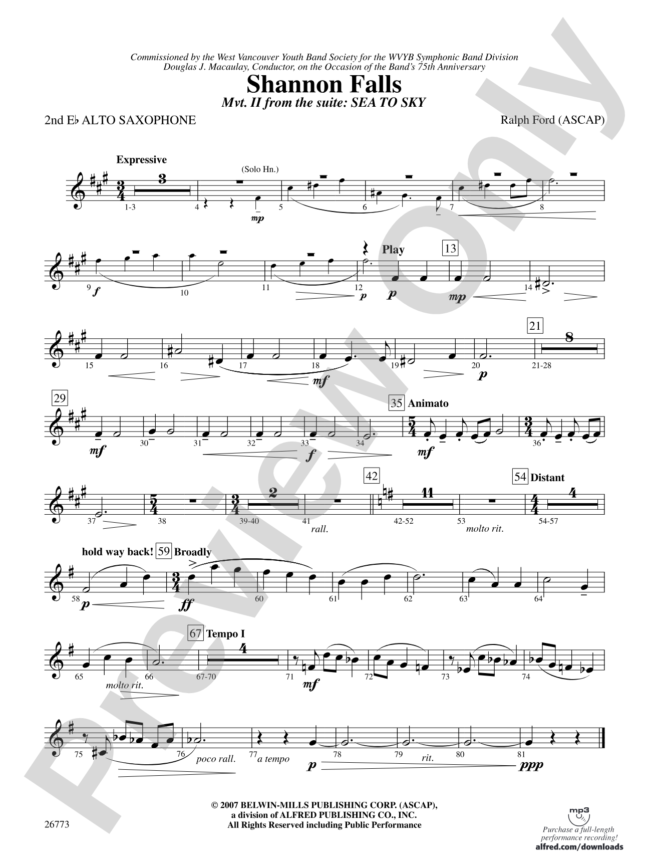 Shannon Falls (Movement 2 from Sea to Sky): 2nd E-flat Alto Saxophone