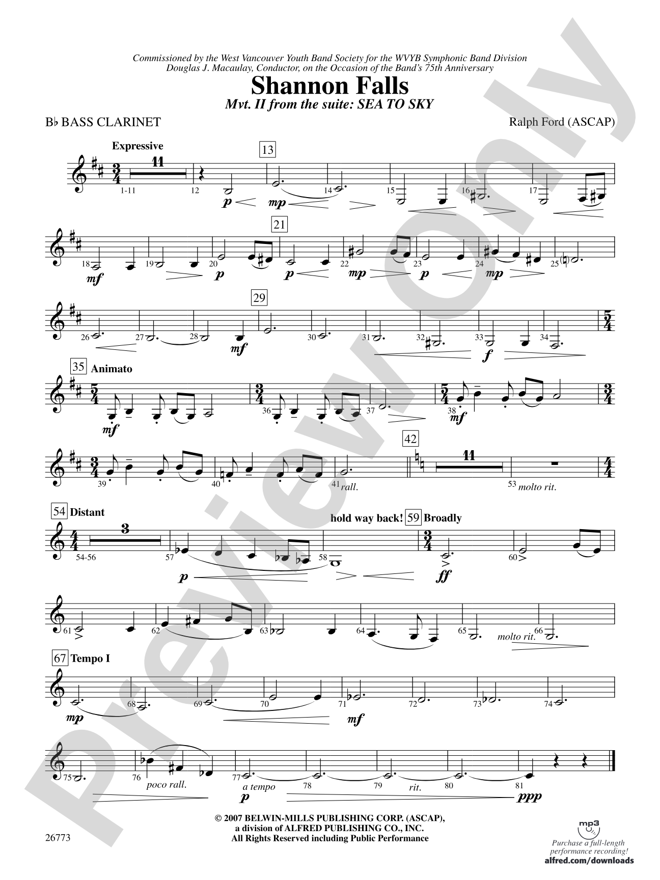 Shannon Falls (Movement 2 from Sea to Sky): B-flat Bass Clarinet