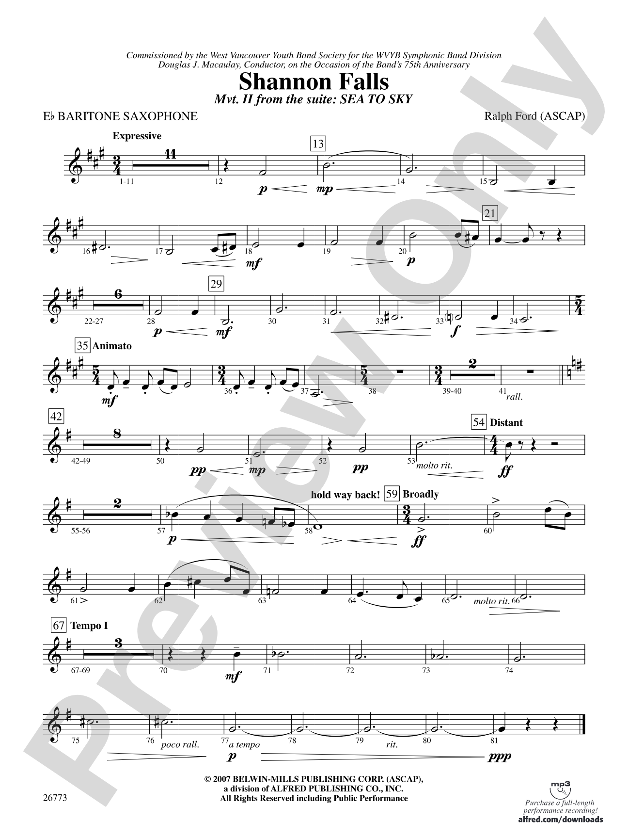 Shannon Falls (Movement 2 from Sea to Sky): E-flat Baritone Saxophone
