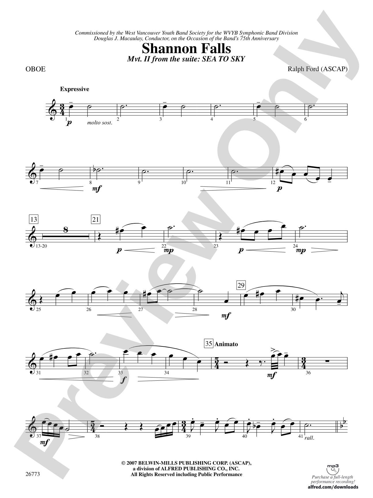 Shannon Falls (Movement 2 from Sea to Sky): Oboe