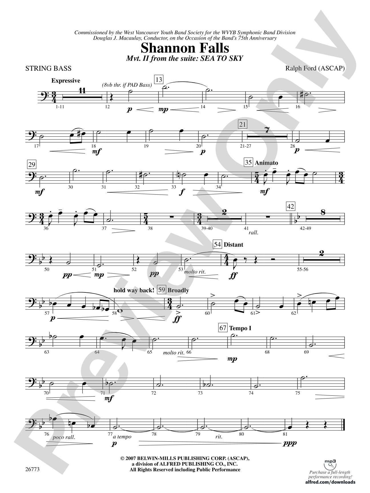 Shannon Falls (Movement 2 from Sea to Sky): String Bass