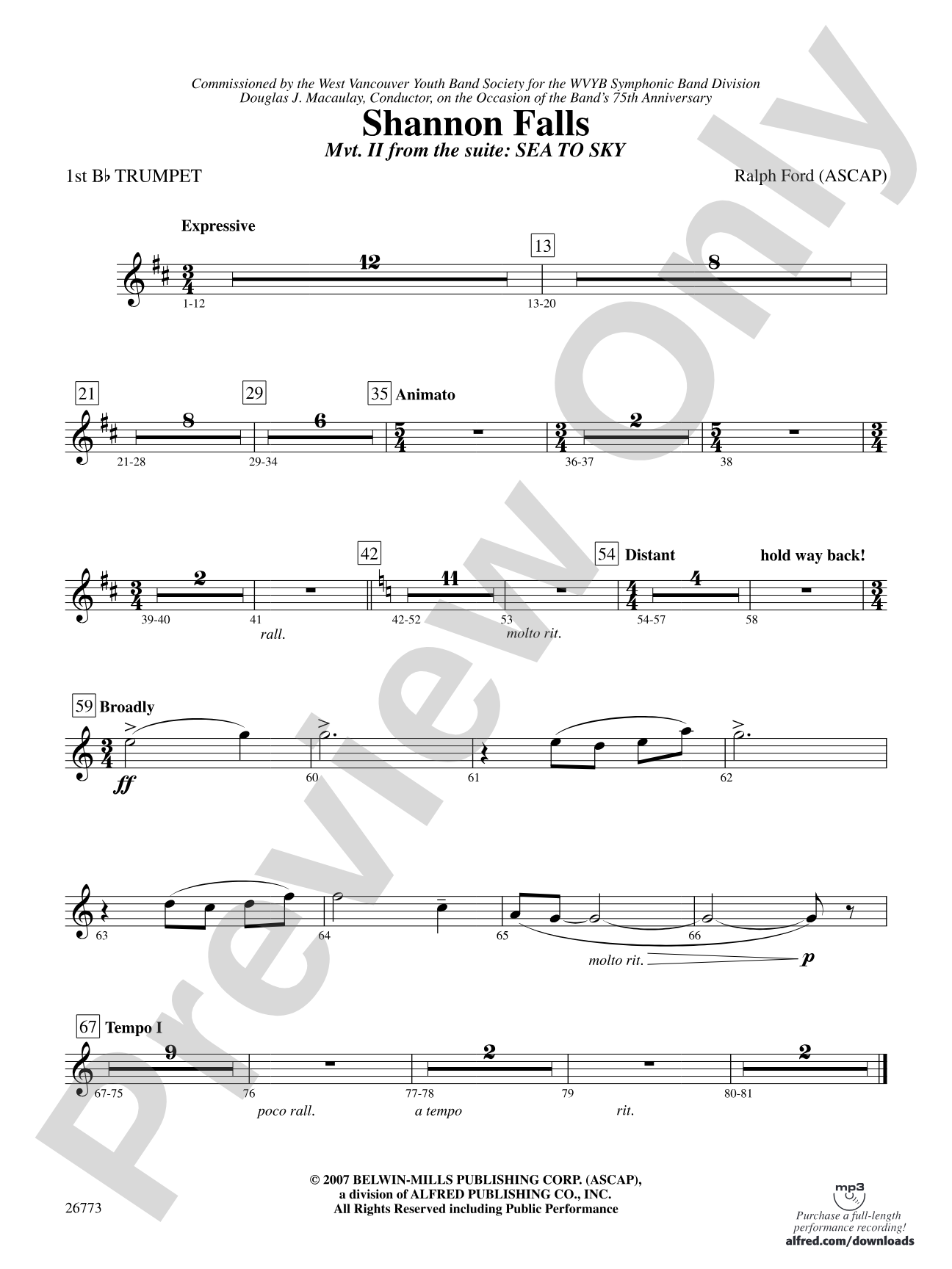 Shannon Falls (Movement 2 from Sea to Sky): 1st B-flat Trumpet