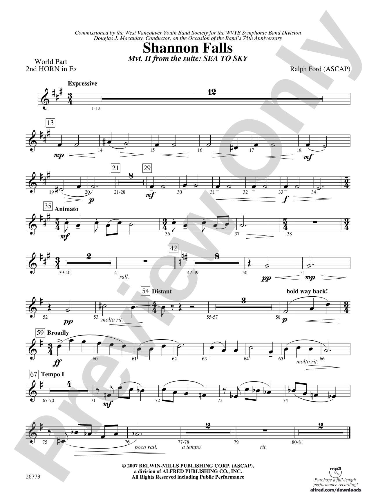 Shannon Falls (Movement 2 from Sea to Sky): (wp) 2nd Horn in E-flat