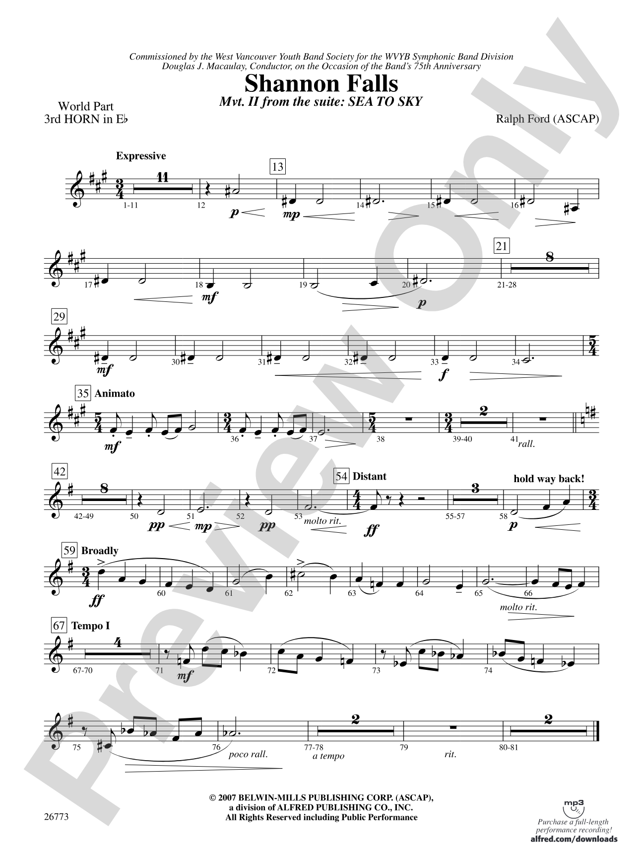 Shannon Falls (Movement 2 from Sea to Sky): (wp) 3rd Horn in E-flat
