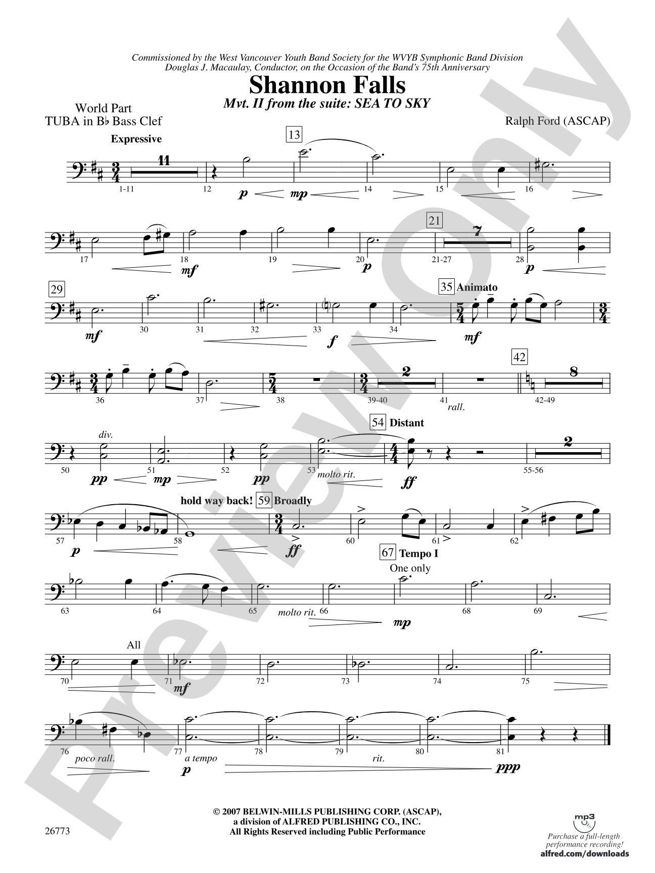 Shannon Falls (Movement 2 from Sea to Sky): (wp) B-flat Tuba B.C.