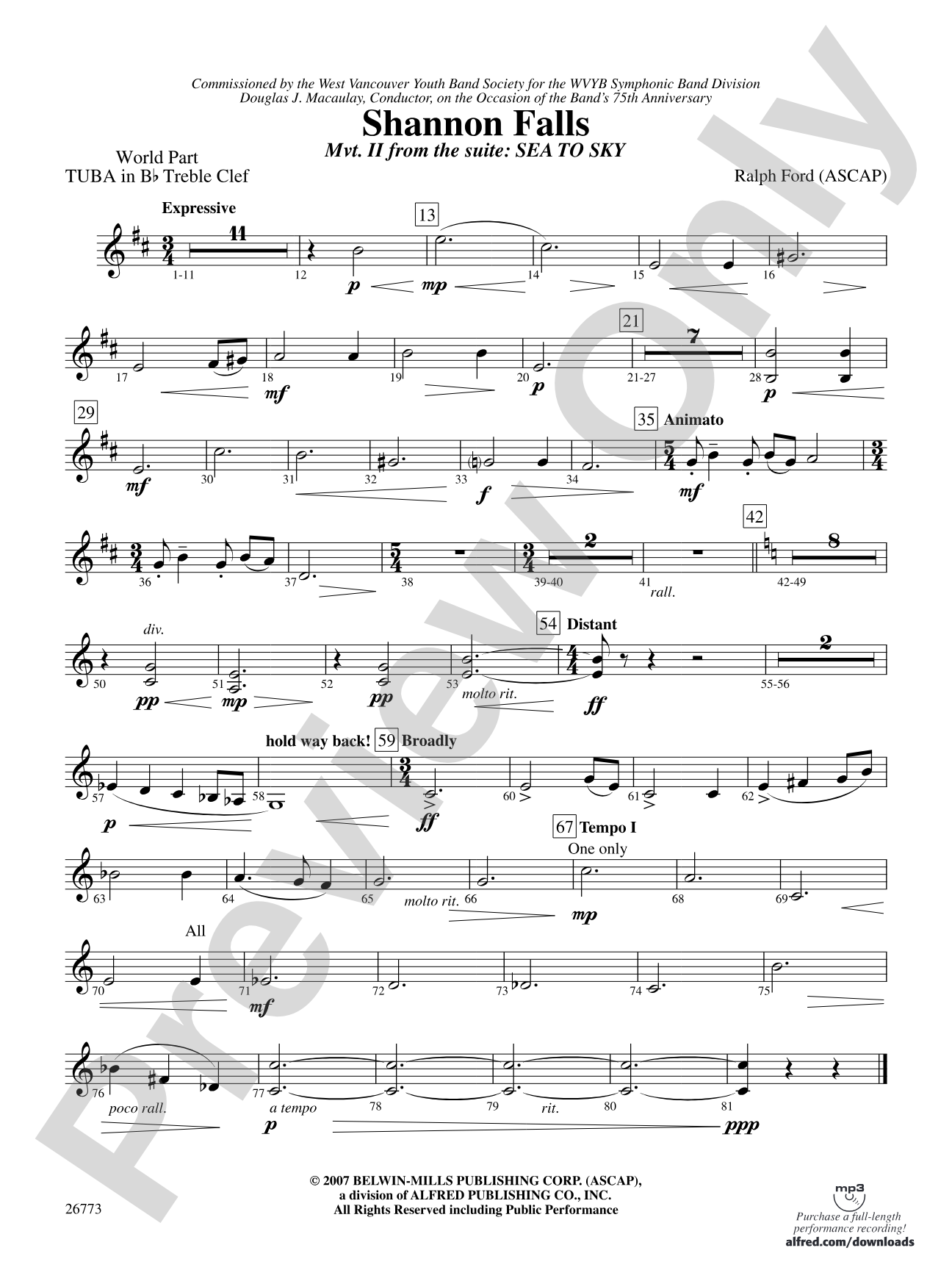 Shannon Falls (Movement 2 from Sea to Sky): (wp) B-flat Tuba T.C.