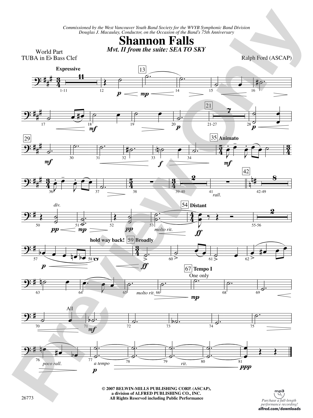 Shannon Falls (Movement 2 from Sea to Sky): (wp) E-flat Tuba B.C.