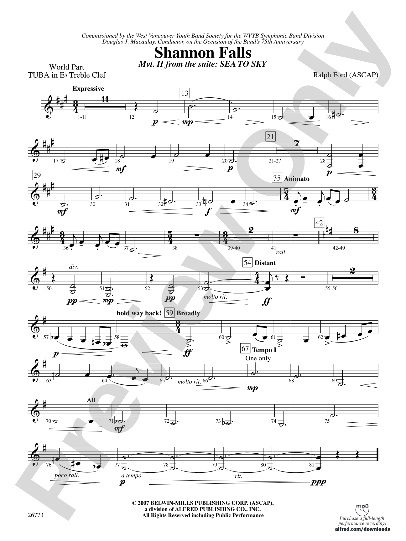 Shannon Falls (Movement 2 from Sea to Sky): (wp) E-flat Tuba T.C.