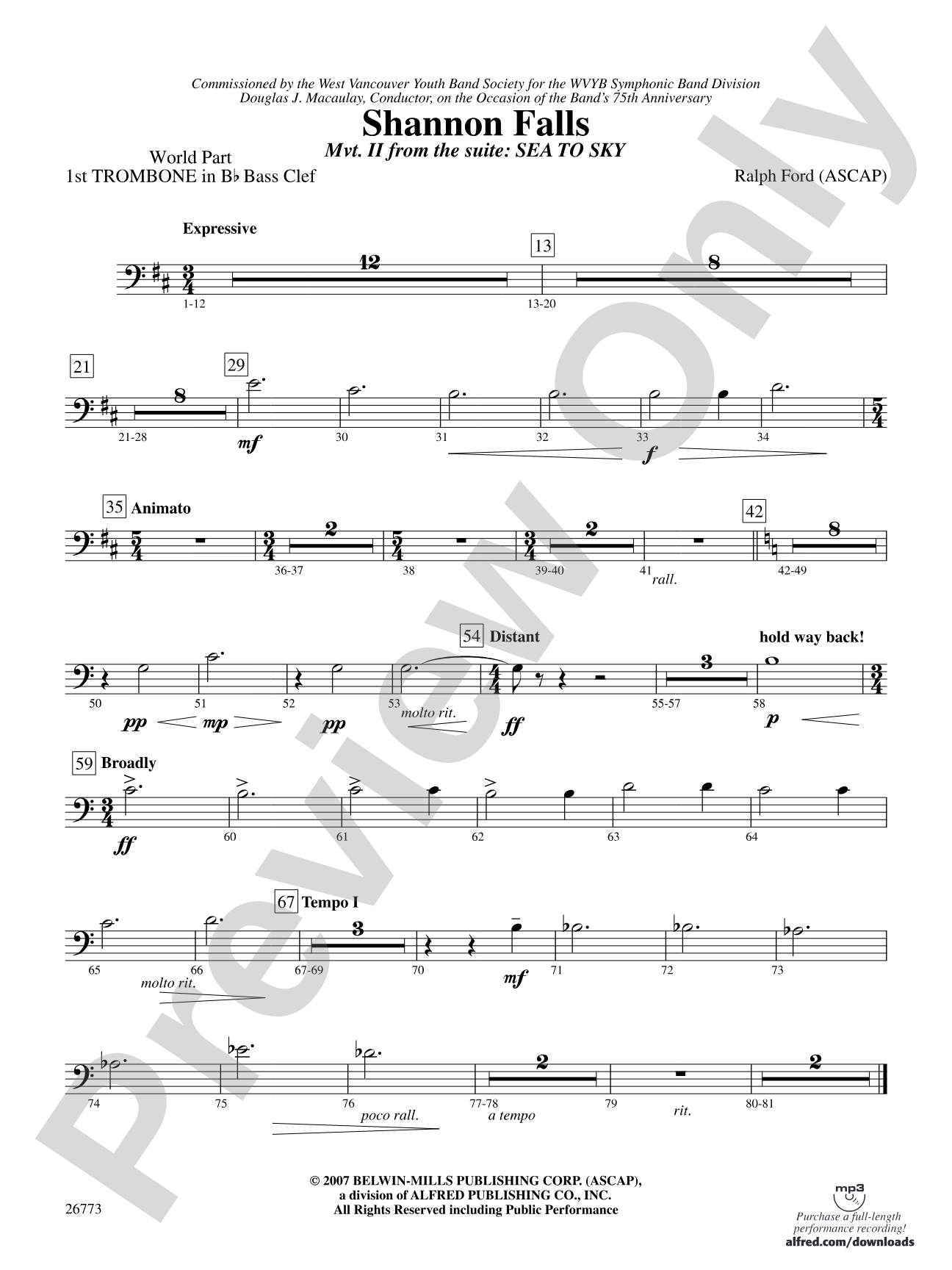 Shannon Falls (Movement 2 from Sea to Sky): (wp) 1st B-flat Trombone B.C.