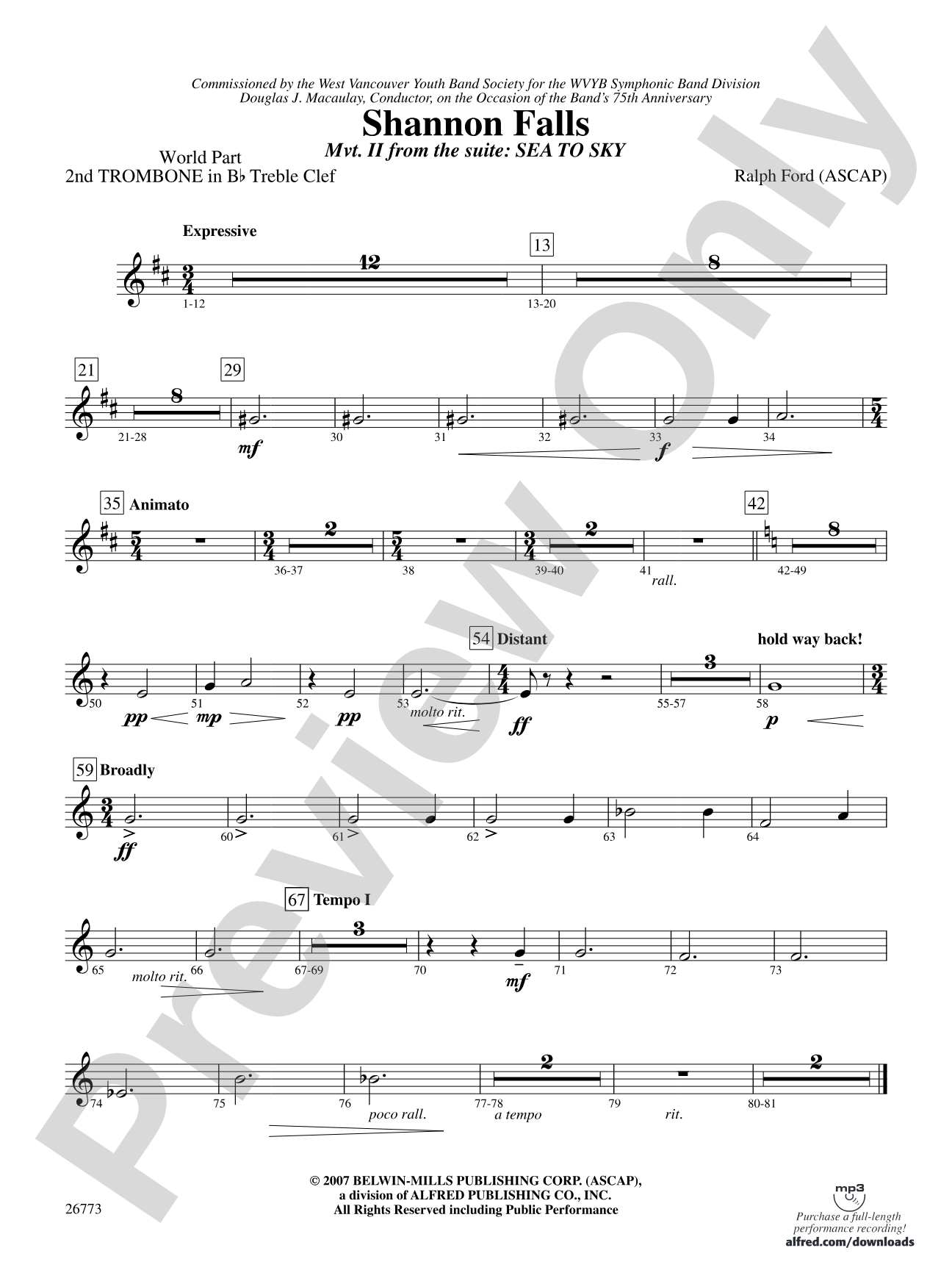 Shannon Falls (Movement 2 from Sea to Sky): (wp) 2nd B-flat Trombone T.C.