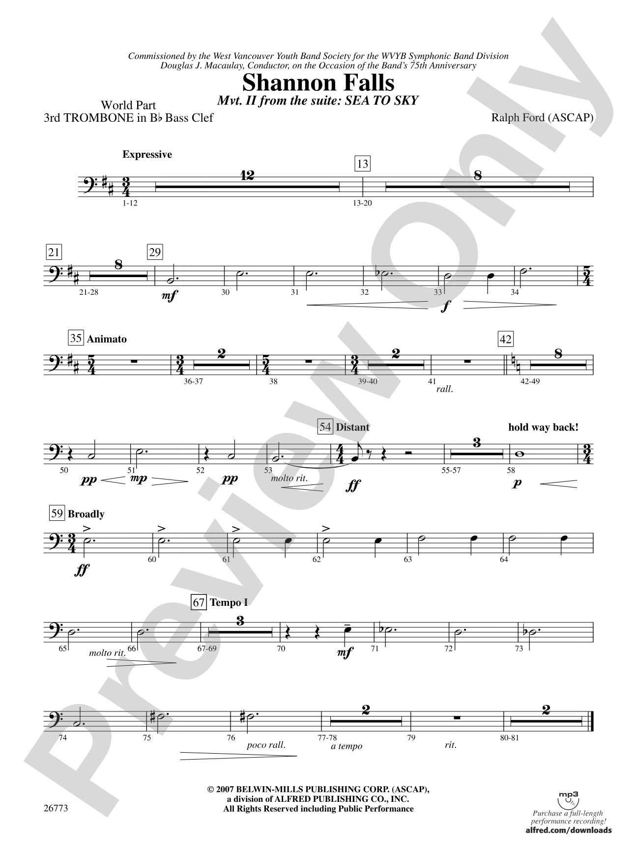 Shannon Falls (Movement 2 from Sea to Sky): (wp) 3rd B-flat Trombone B.C.