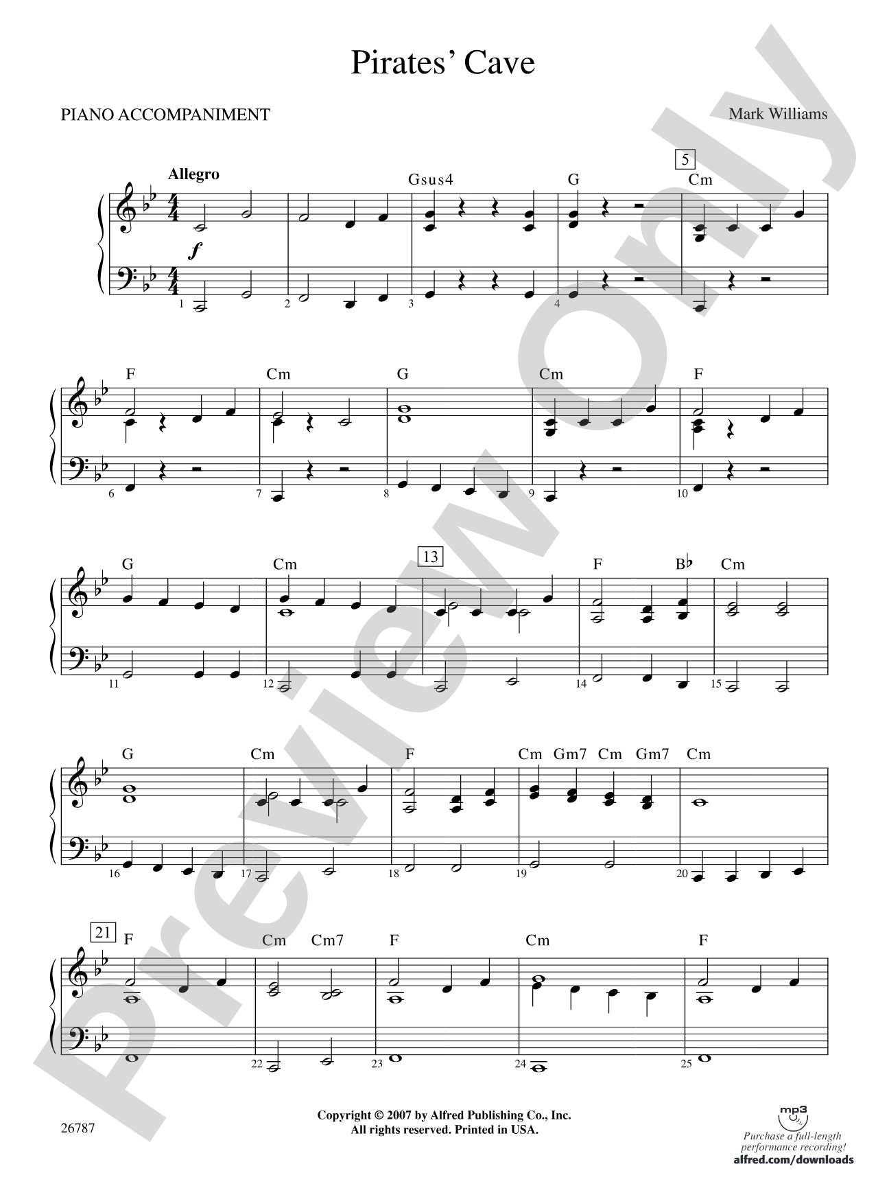 Pirates' Cave: Piano Accompaniment