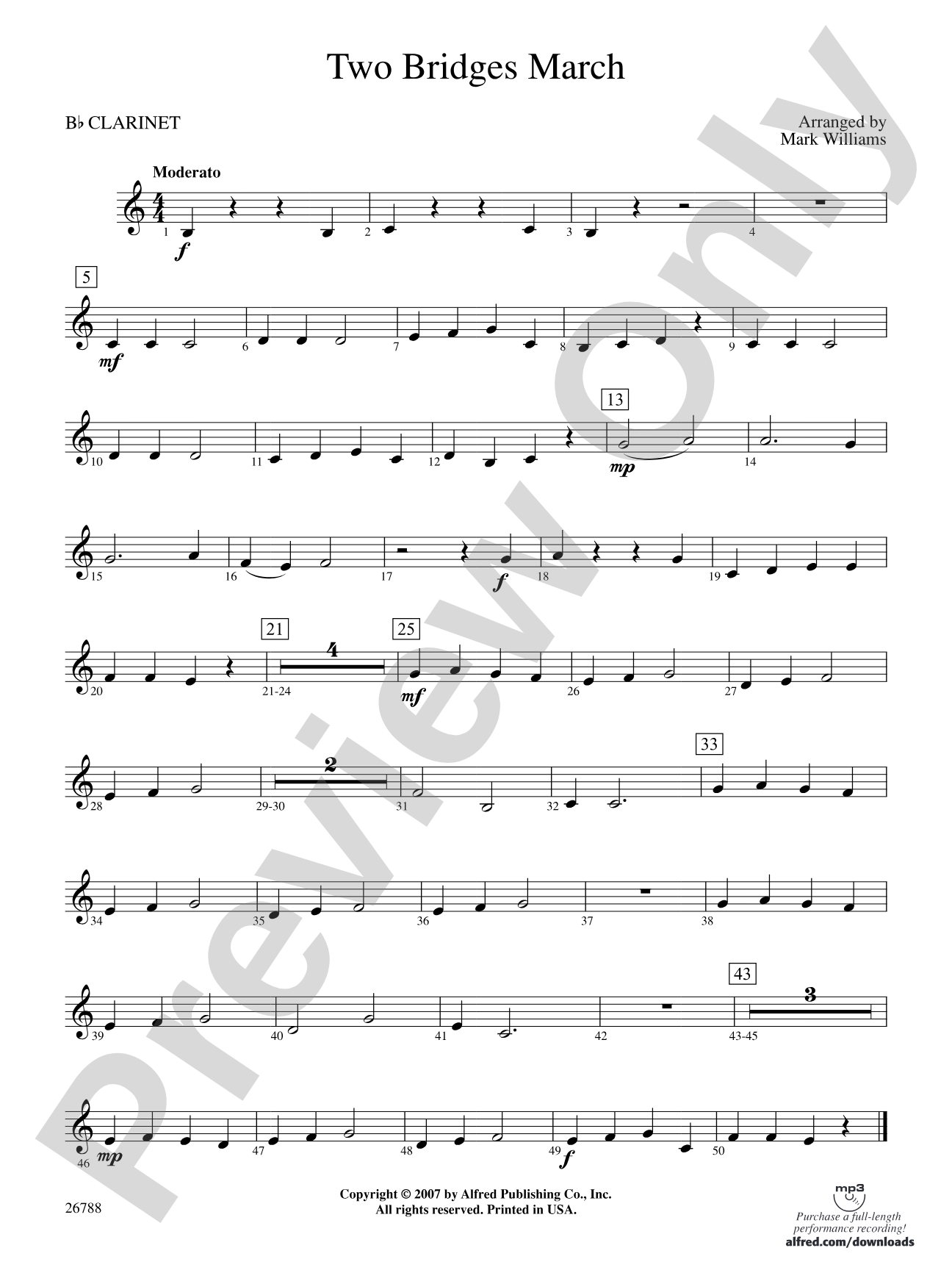 Two Bridges March: 1st B-flat Clarinet