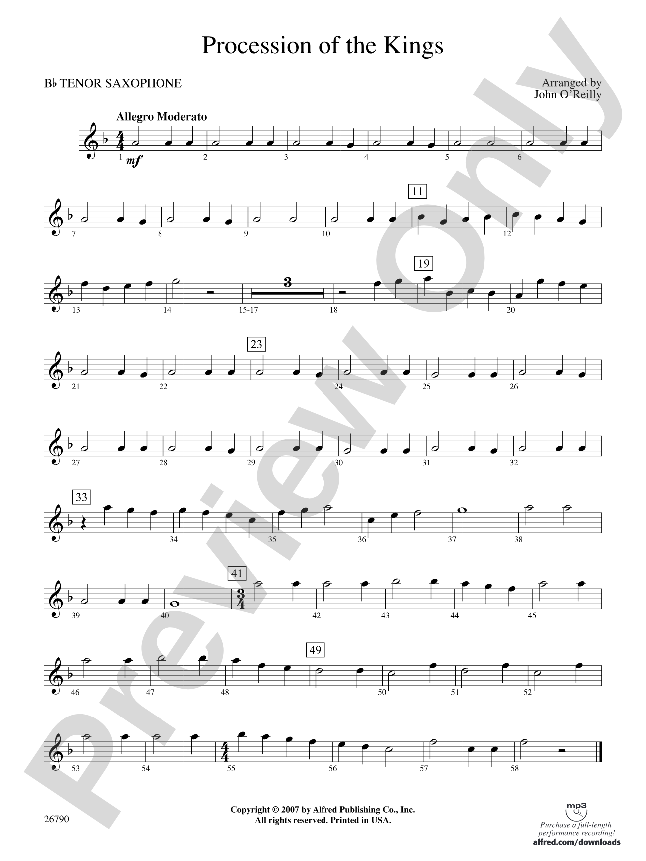 Procession of the Kings: B-flat Tenor Saxophone