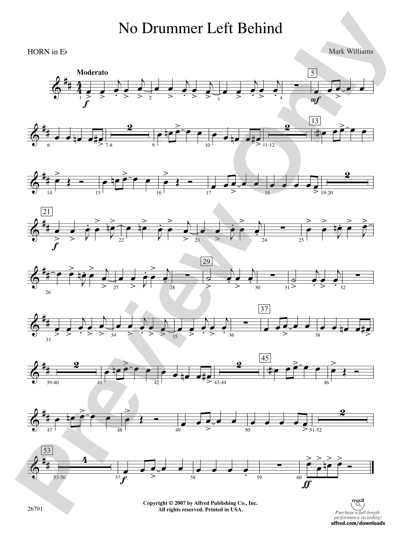 No Drummer Left Behind: (wp) 1st Horn in E-flat