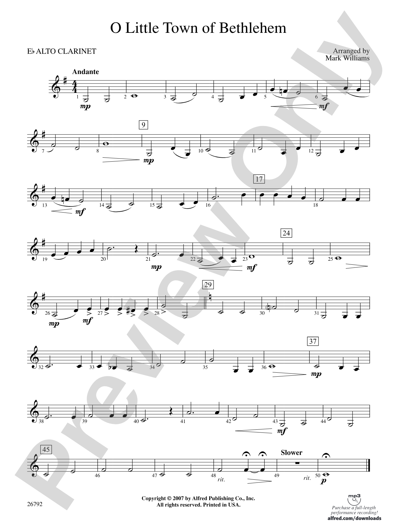 O Little Town of Bethlehem: E-flat Alto Clarinet