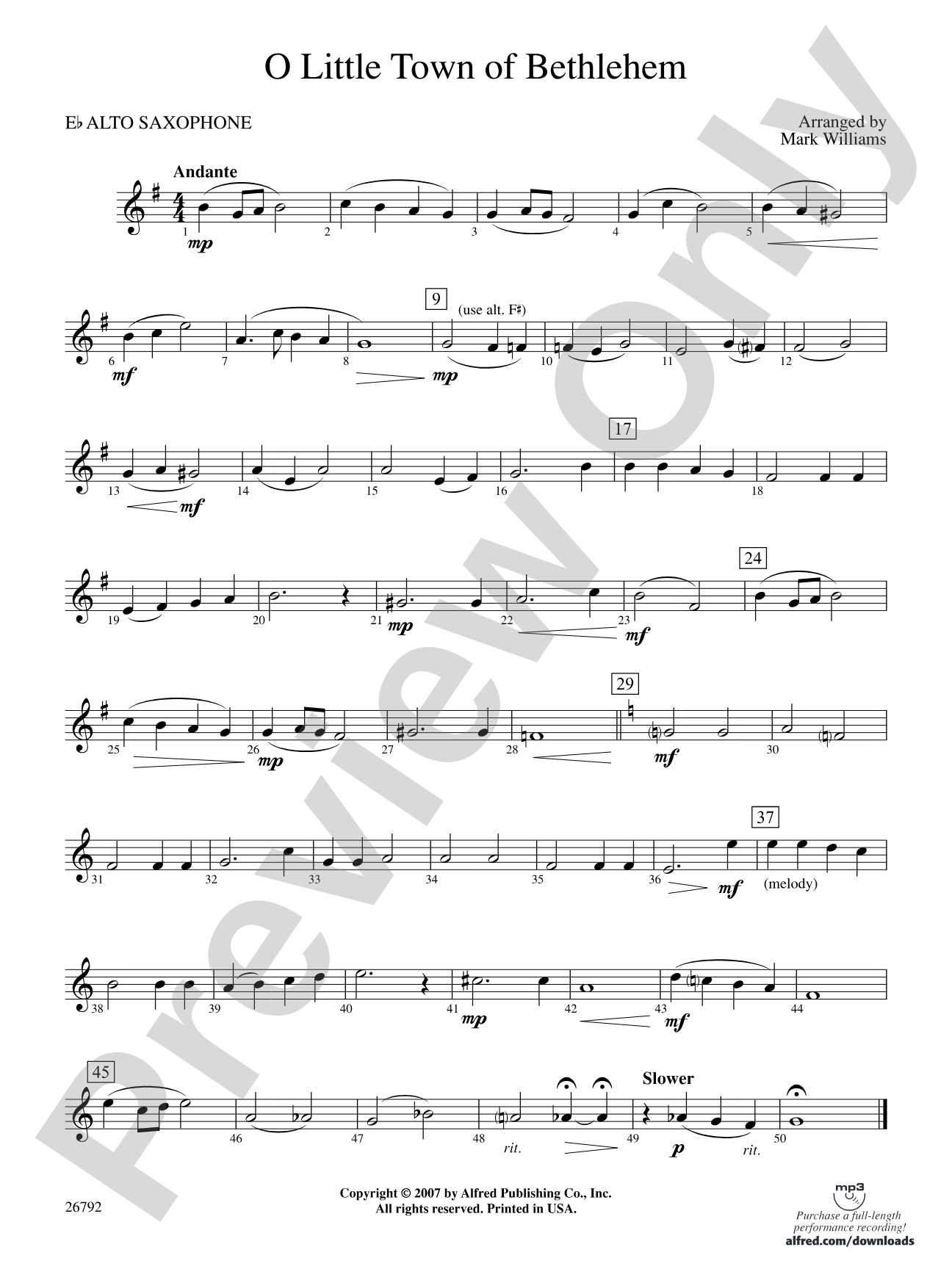 O Little Town of Bethlehem: E-flat Alto Saxophone