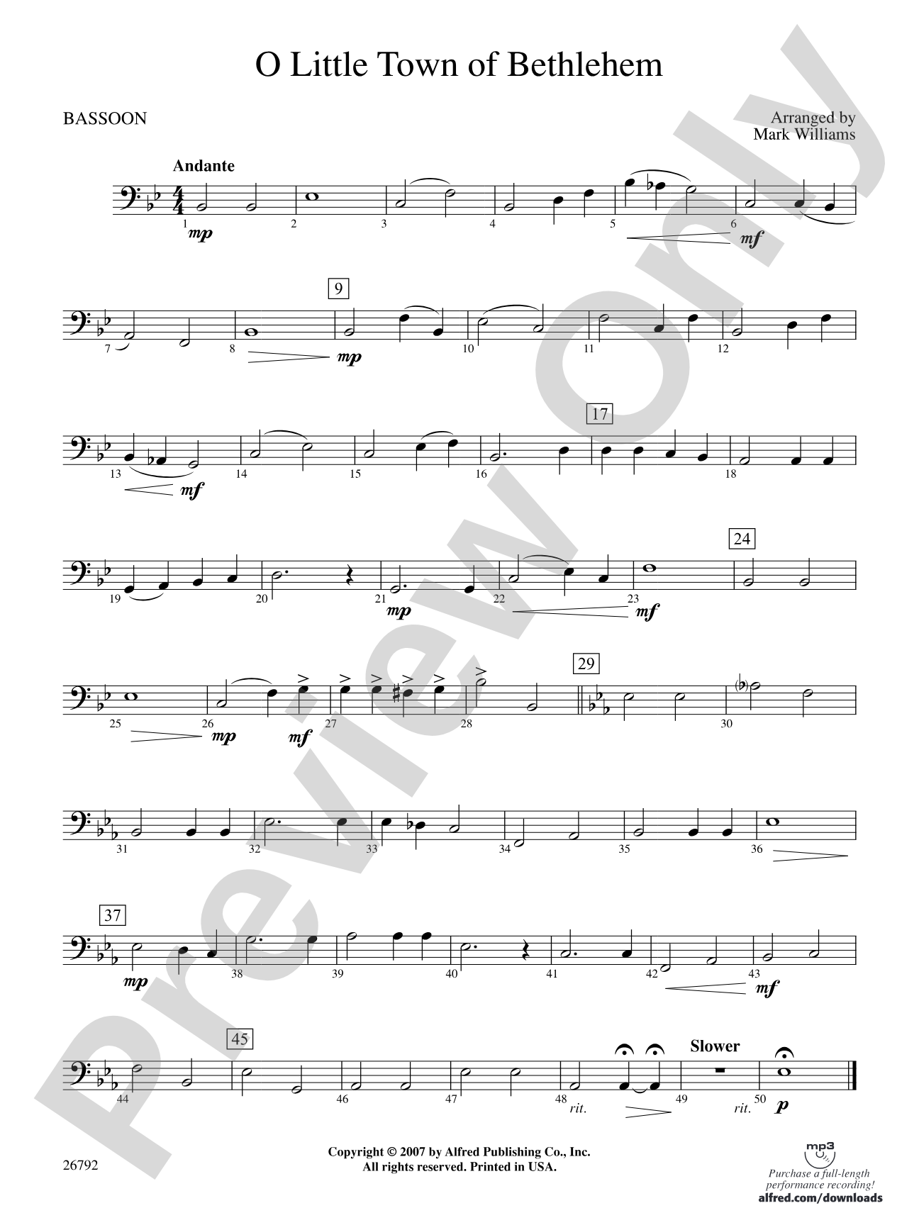 O Little Town of Bethlehem: Bassoon