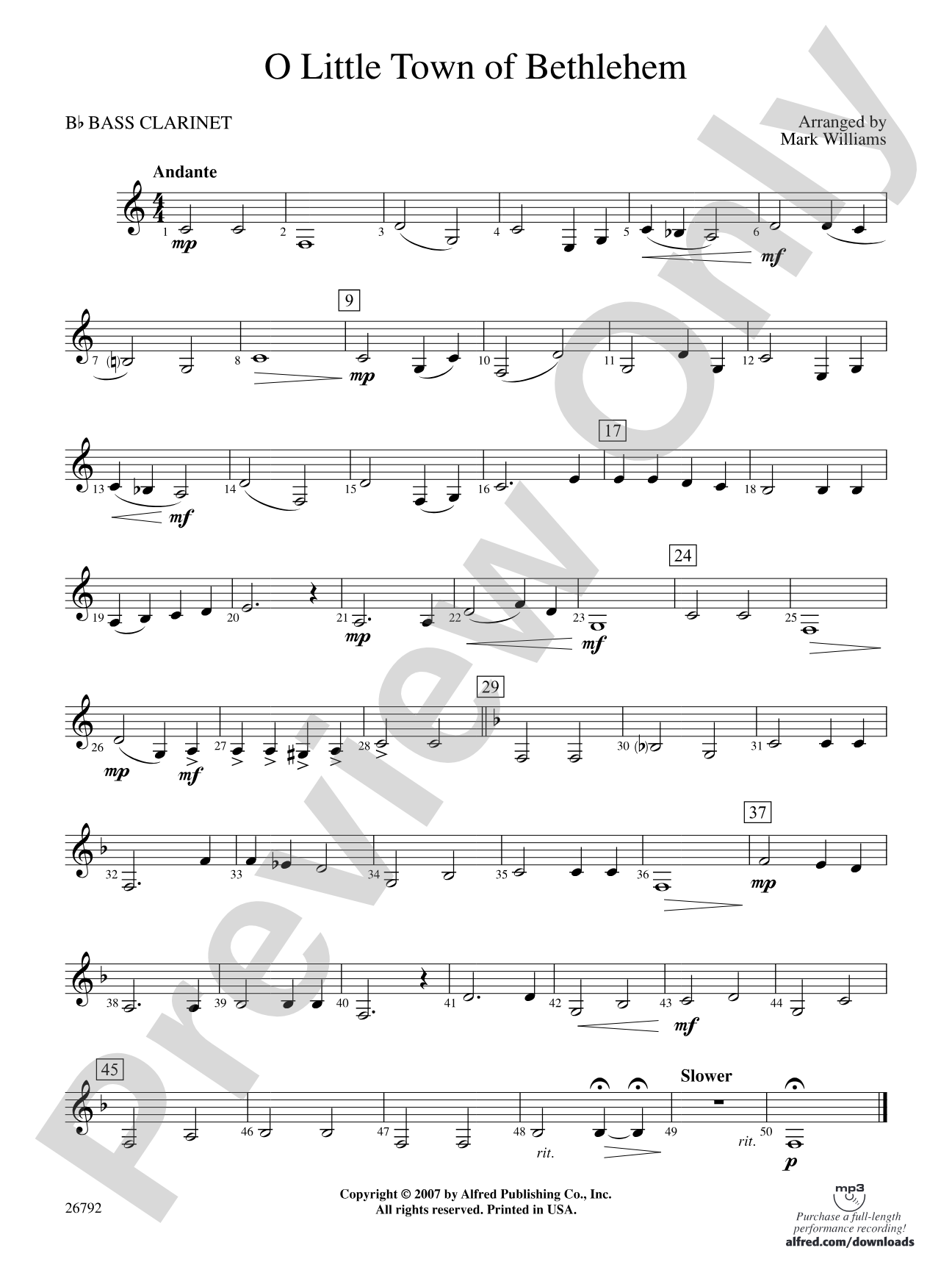 O Little Town of Bethlehem: B-flat Bass Clarinet