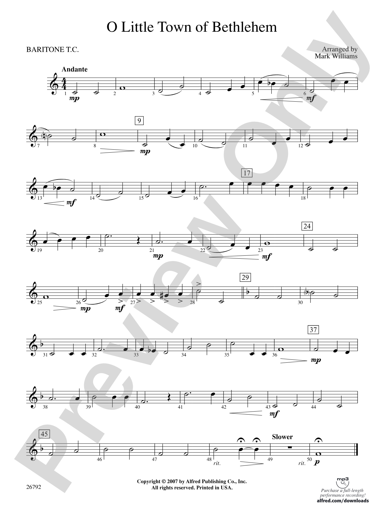 O Little Town of Bethlehem: Baritone T.C.