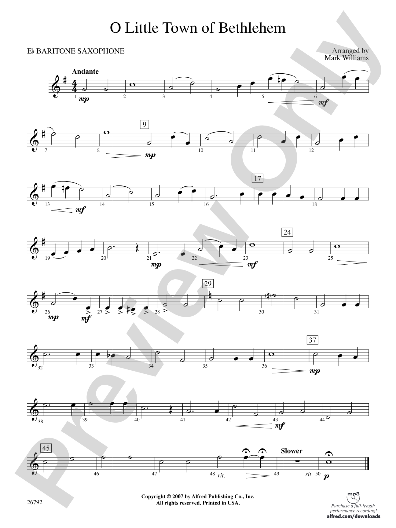 O Little Town of Bethlehem: E-flat Baritone Saxophone