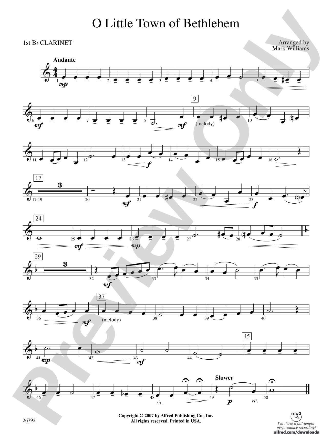 O Little Town of Bethlehem: 1st B-flat Clarinet