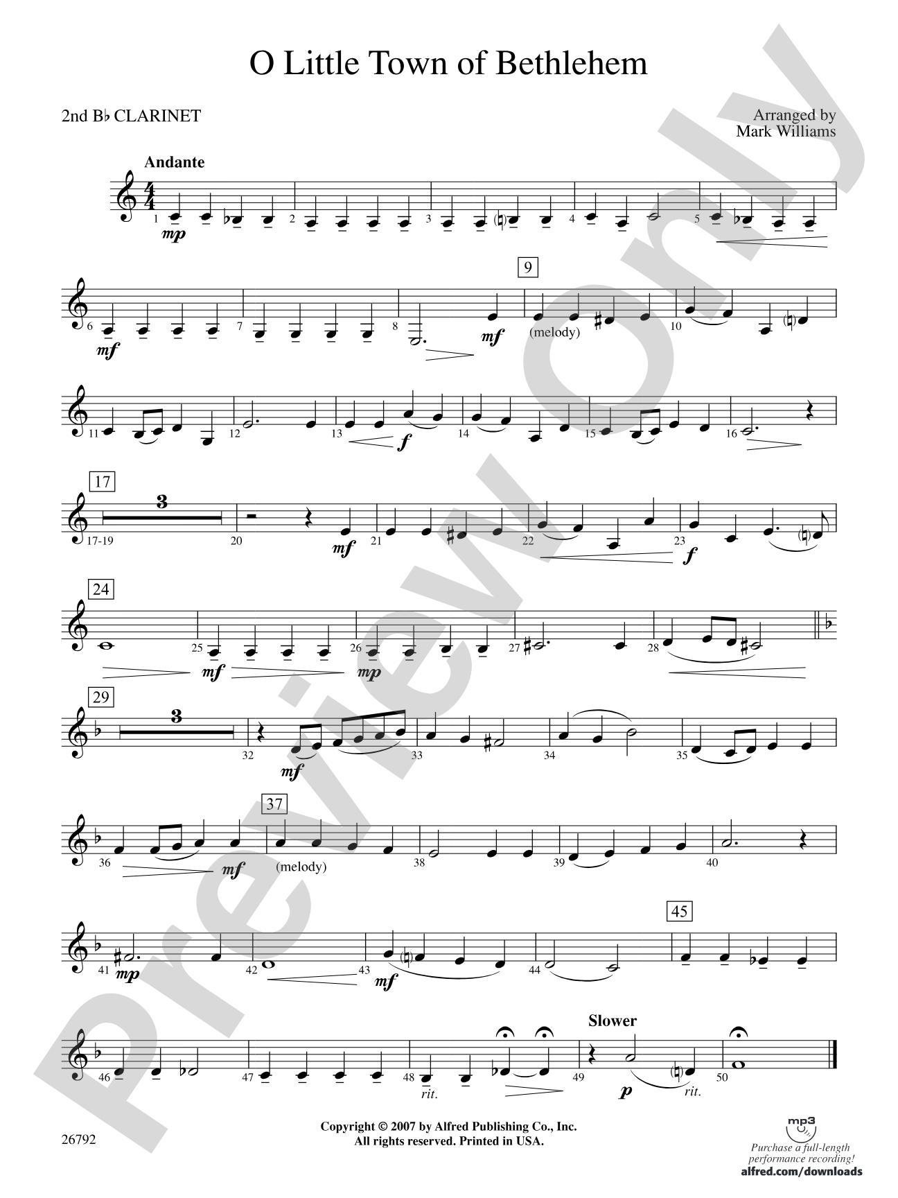 O Little Town of Bethlehem: 2nd B-flat Clarinet