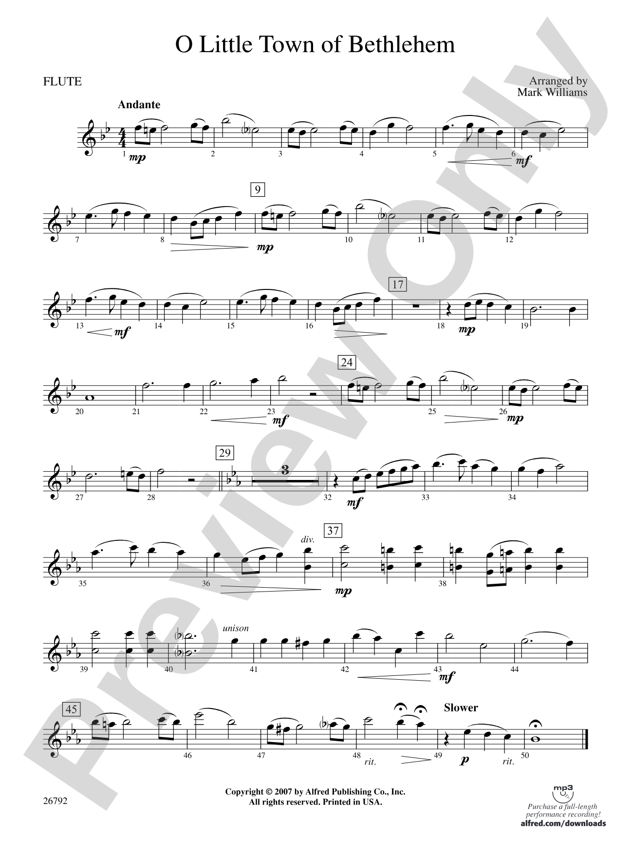O Little Town of Bethlehem: Flute