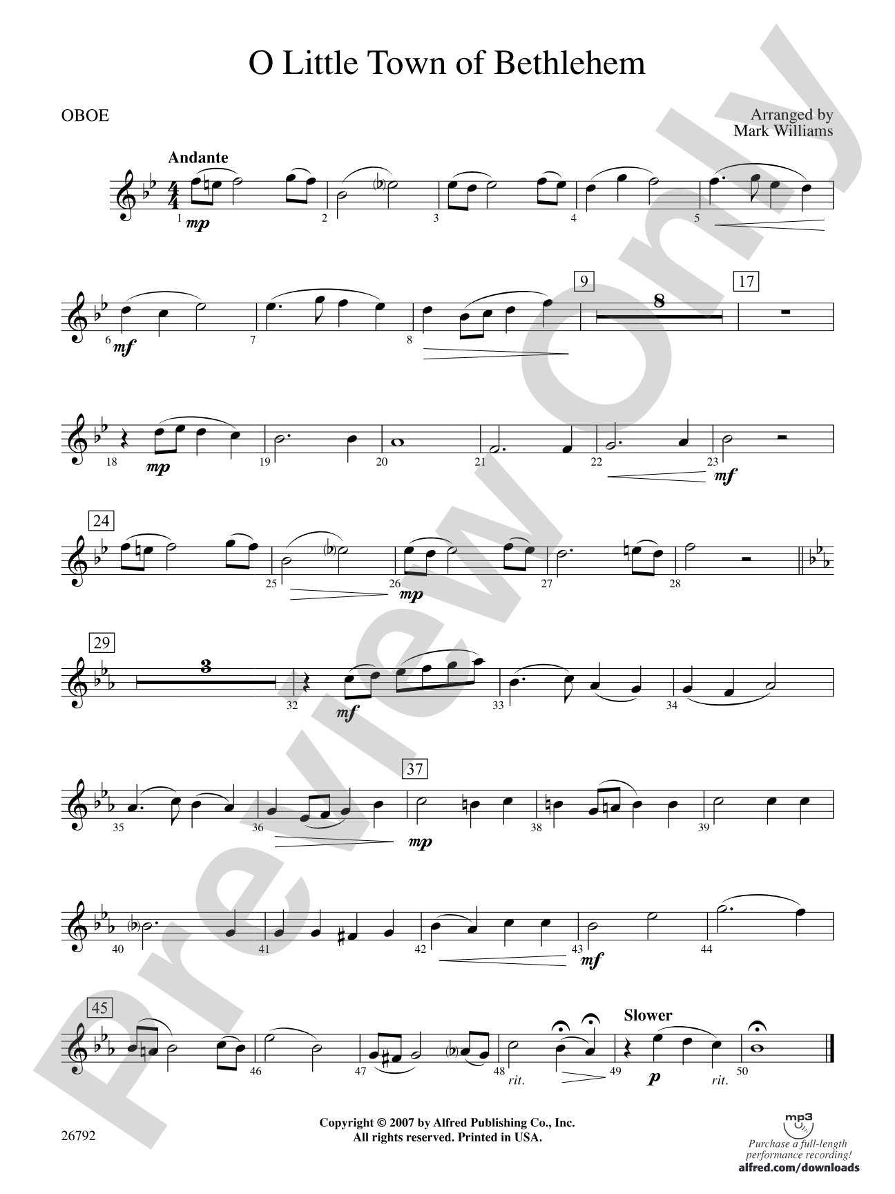 O Little Town of Bethlehem: Oboe