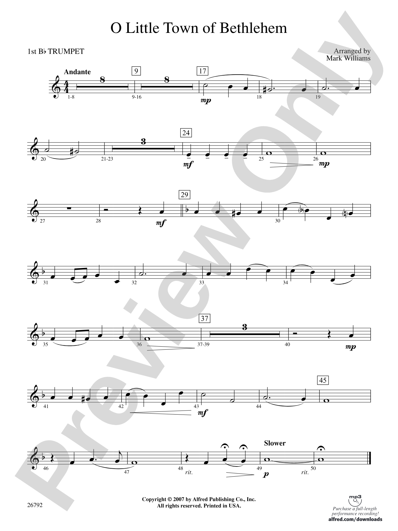 O Little Town of Bethlehem: 1st B-flat Trumpet