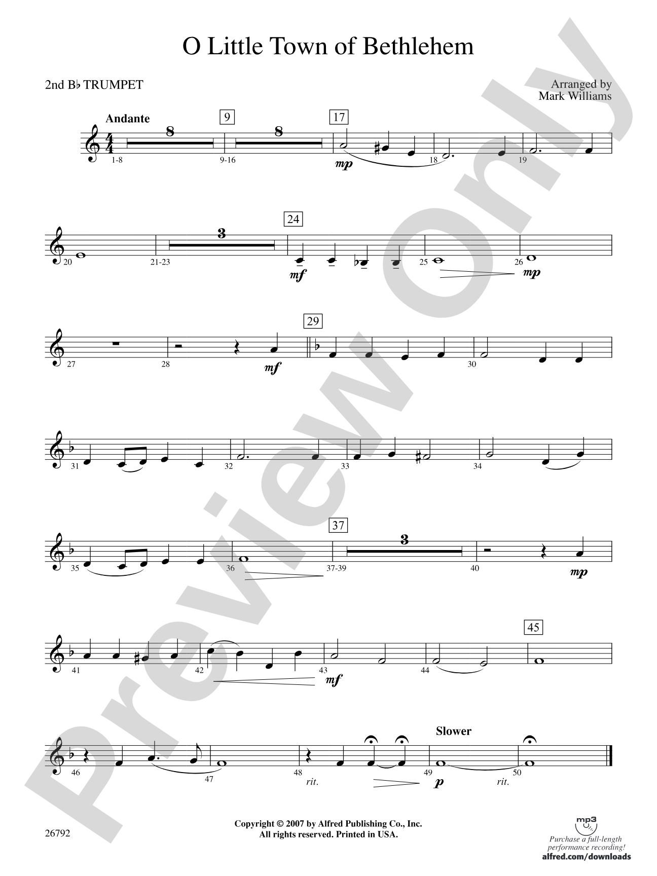 O Little Town of Bethlehem: 2nd B-flat Trumpet