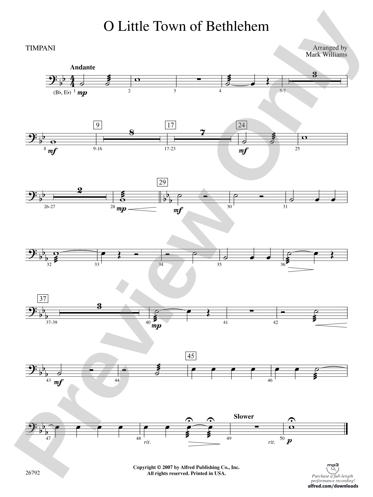 O Little Town of Bethlehem: Timpani