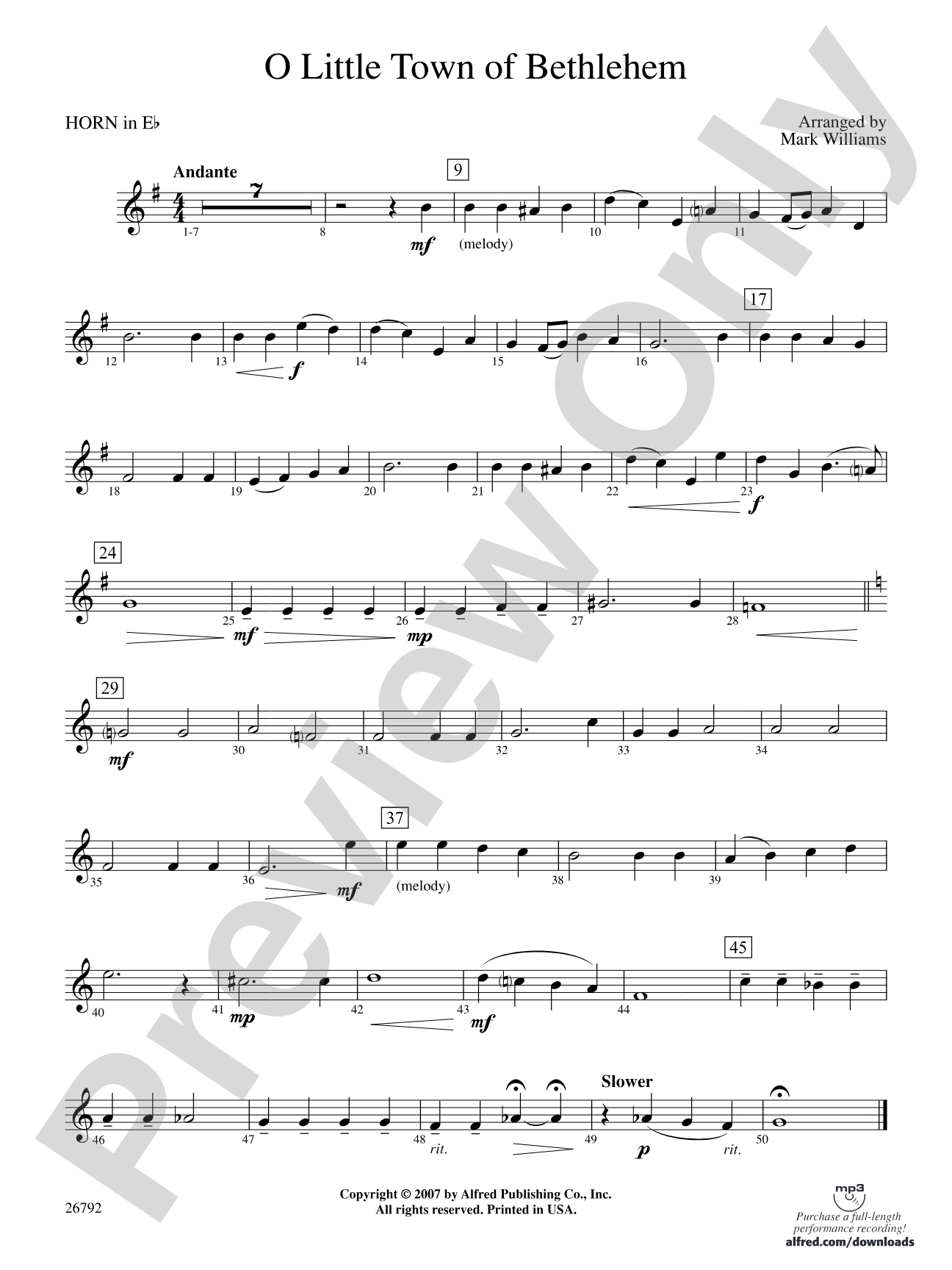 O Little Town of Bethlehem: (wp) 1st Horn in E-flat