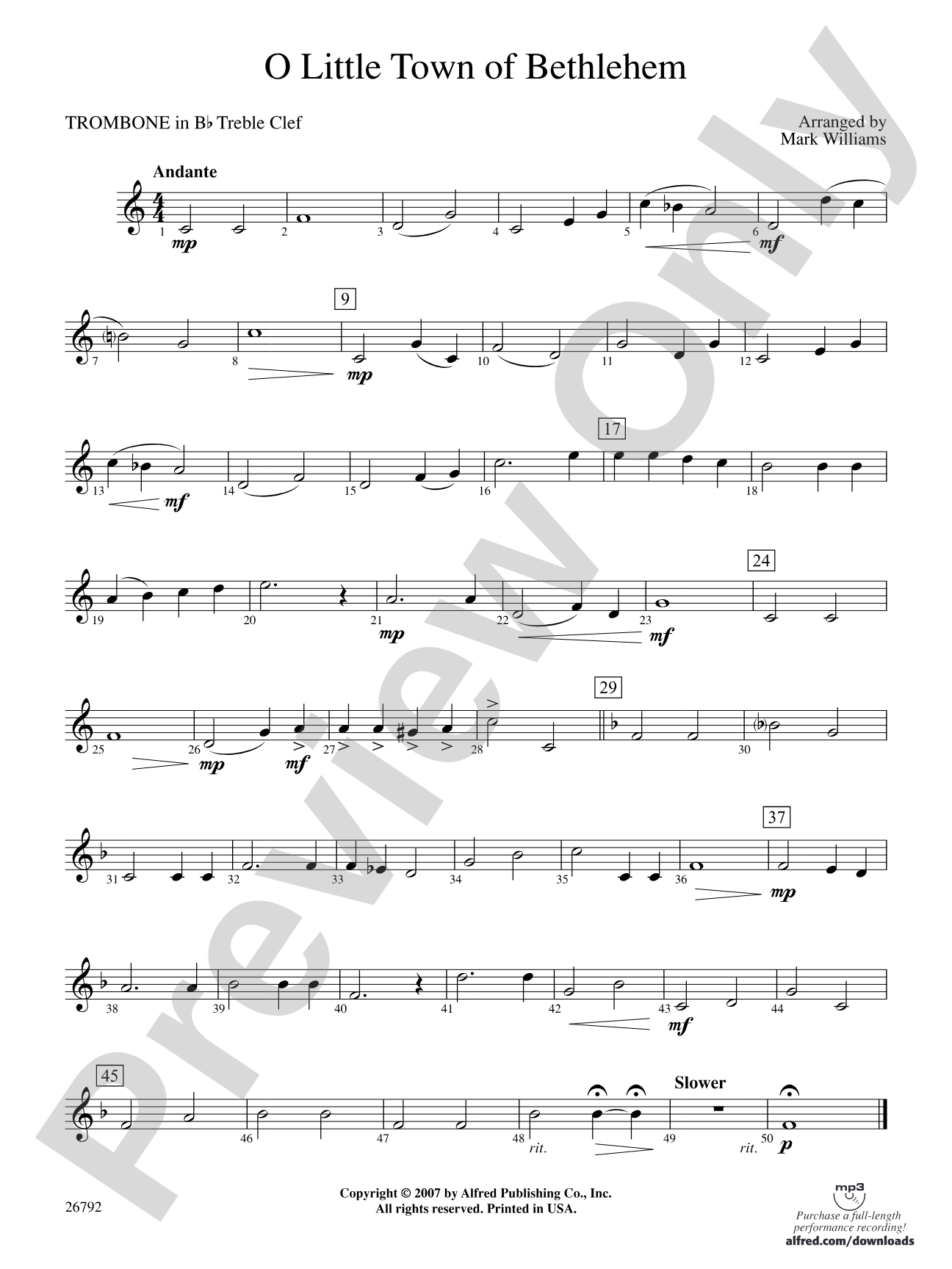 O Little Town of Bethlehem: (wp) 1st B-flat Trombone T.C.