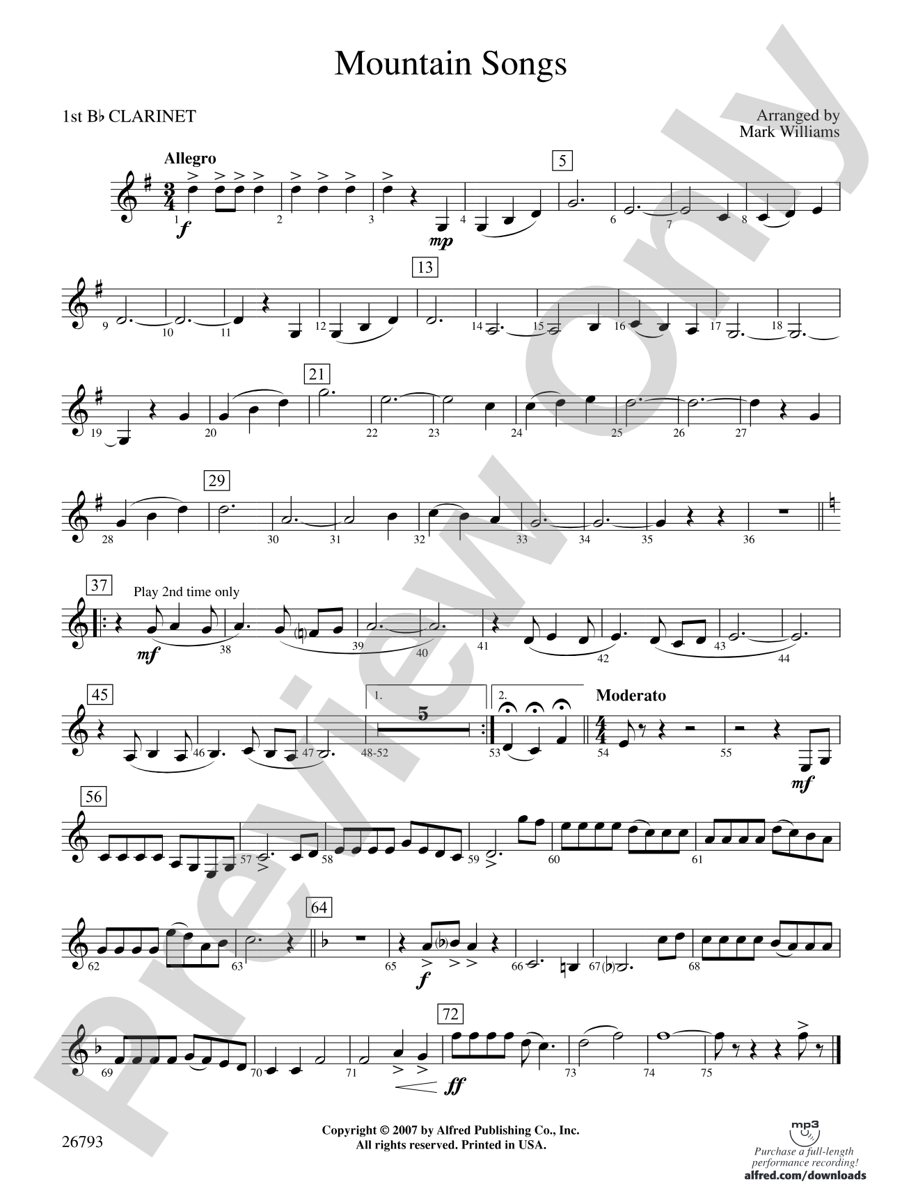 Mountain Songs: 1st B-flat Clarinet