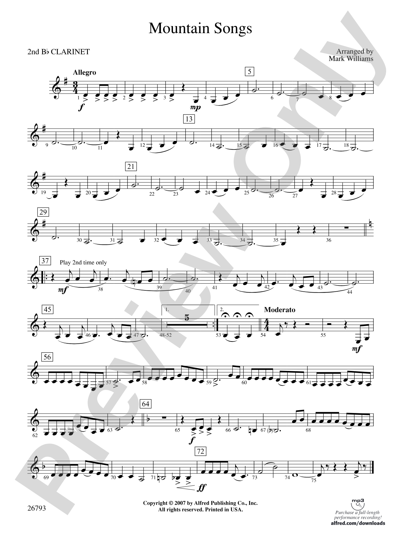 Mountain Songs: 2nd B-flat Clarinet