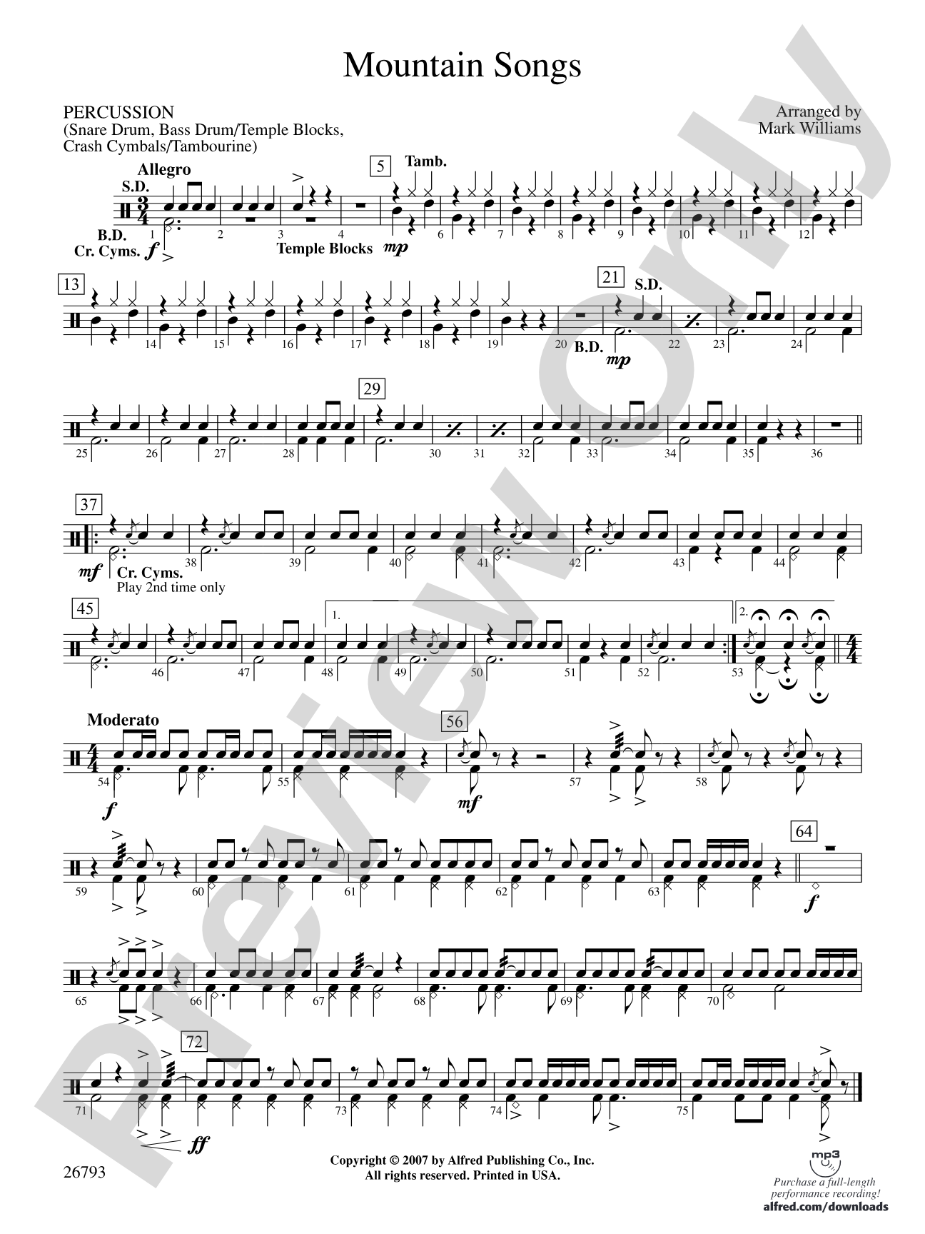 Mountain Songs: 1st Percussion