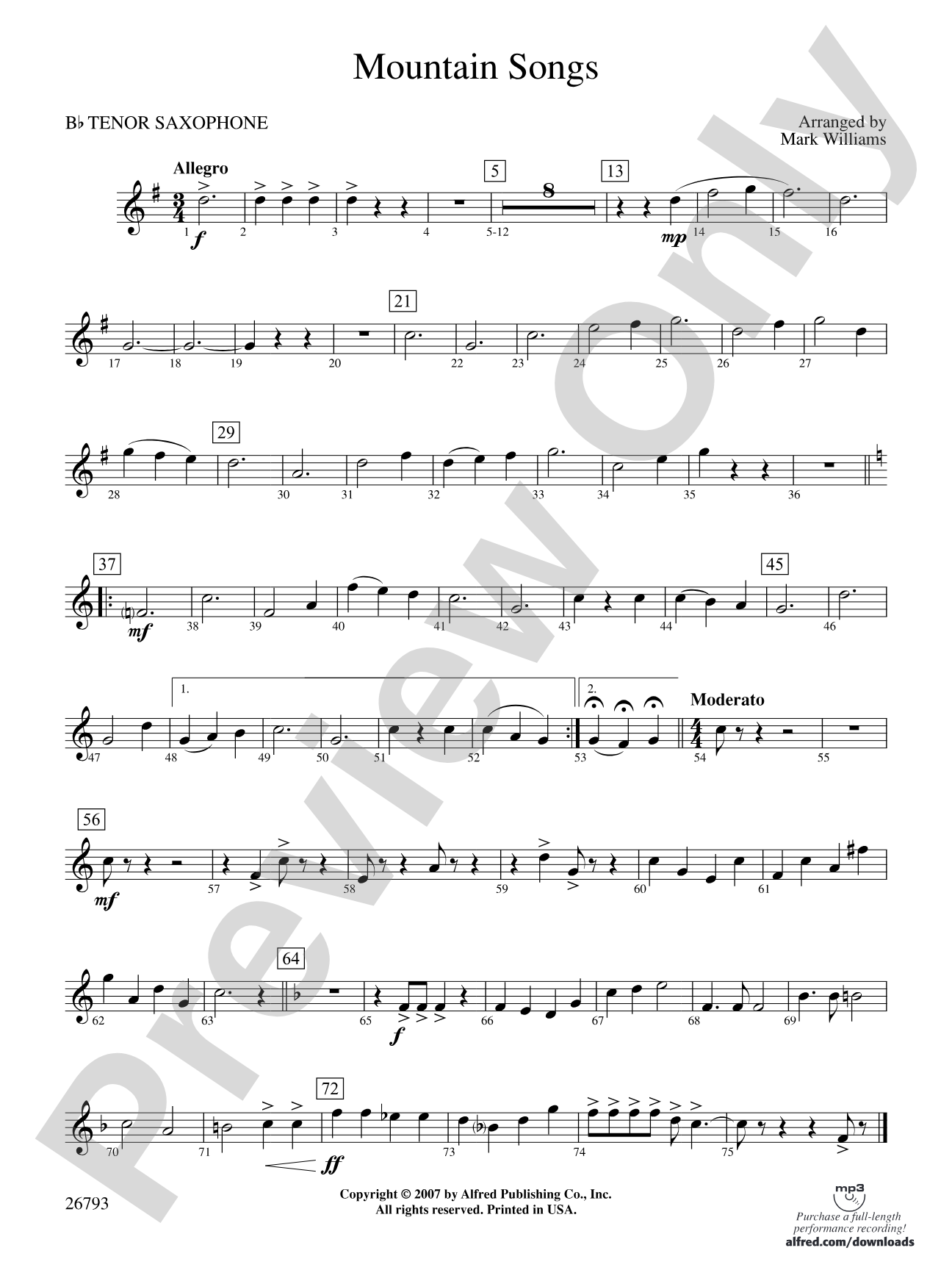 Mountain Songs: B-flat Tenor Saxophone