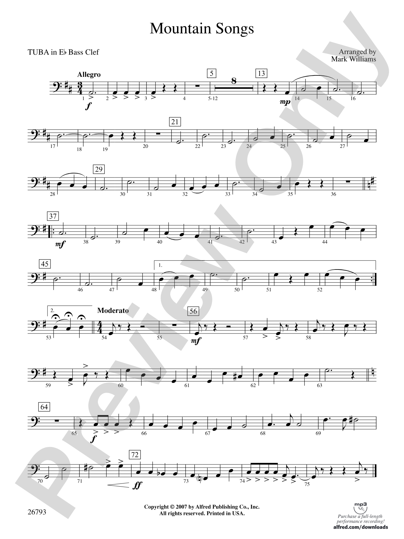 Mountain Songs: (wp) E-flat Tuba B.C.