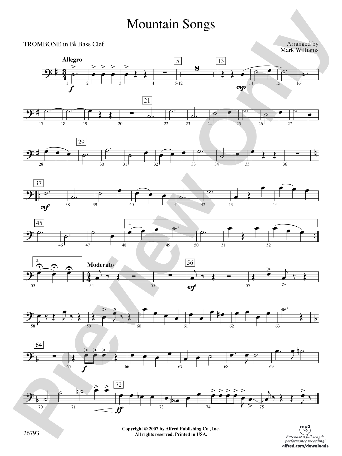 Mountain Songs: (wp) 1st B-flat Trombone B.C.