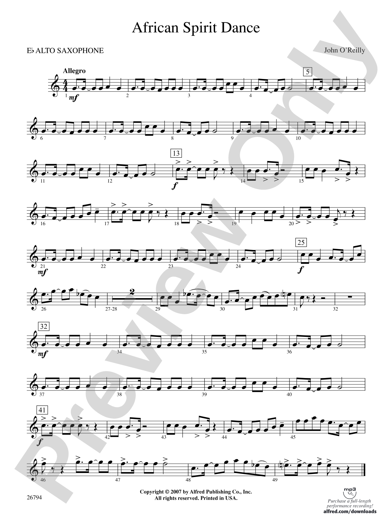 African Spirit Dance: E-flat Alto Saxophone