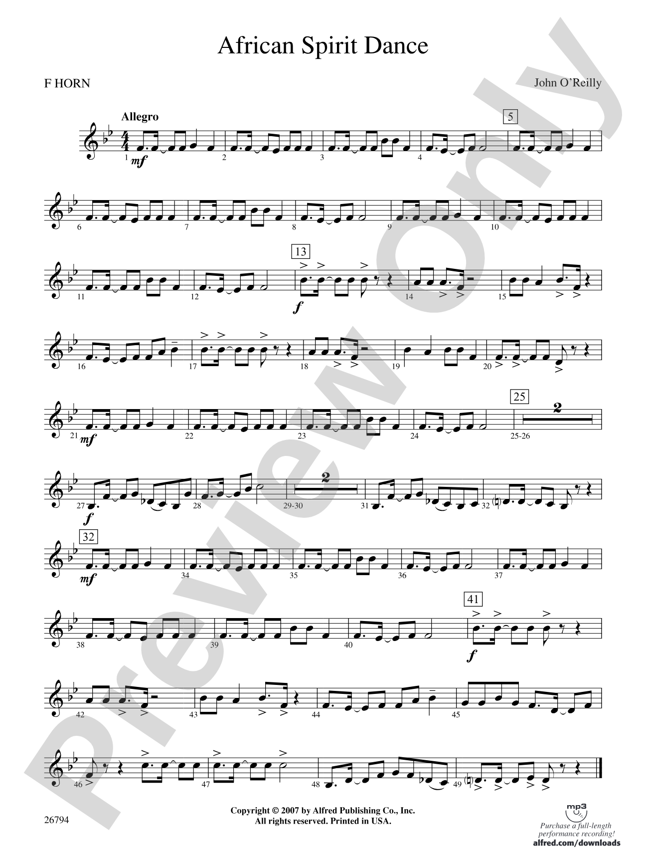 African Spirit Dance: 1st F Horn