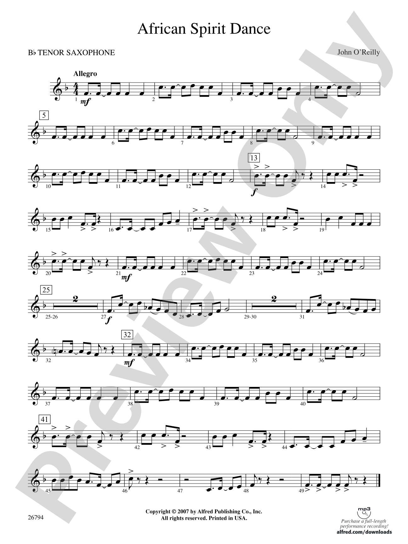 African Spirit Dance: B-flat Tenor Saxophone