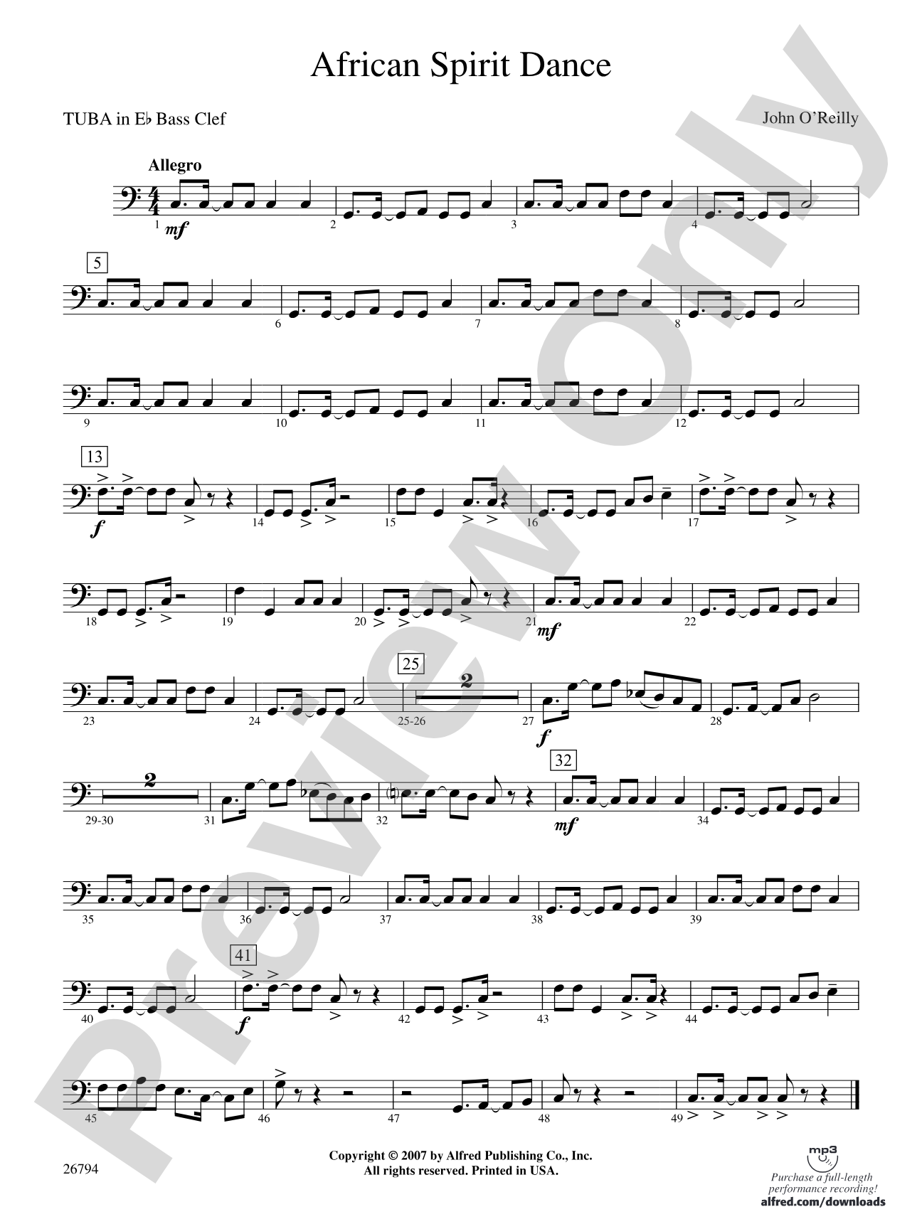 African Spirit Dance: (wp) E-flat Tuba B.C.