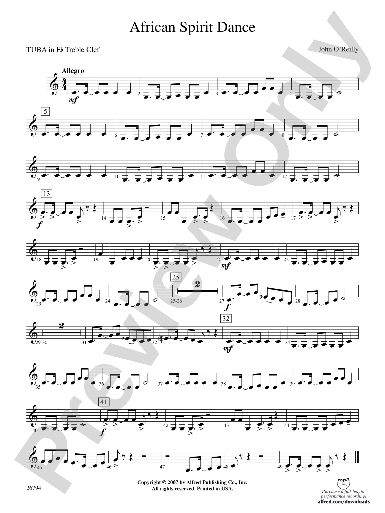 African Spirit Dance: (wp) E-flat Tuba T.C.