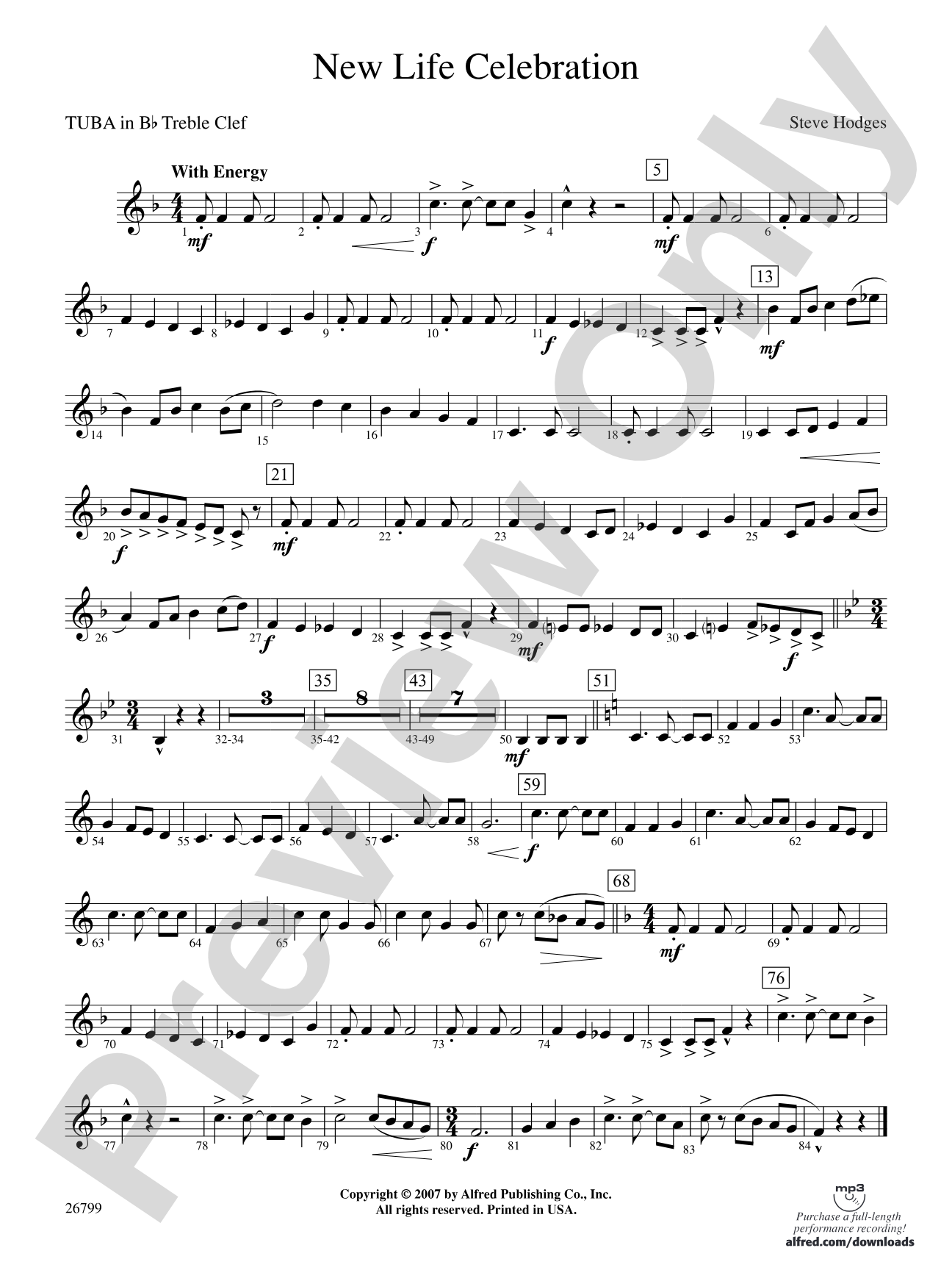 New Life Celebration: (wp) B-flat Tuba T.C.