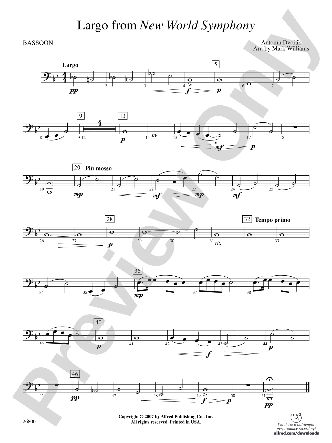 Largo from New World Symphony: Bassoon