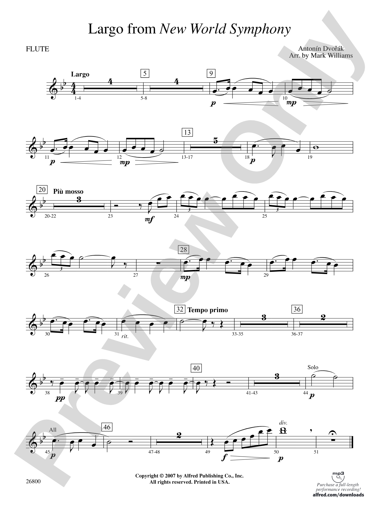 Largo from New World Symphony: Flute