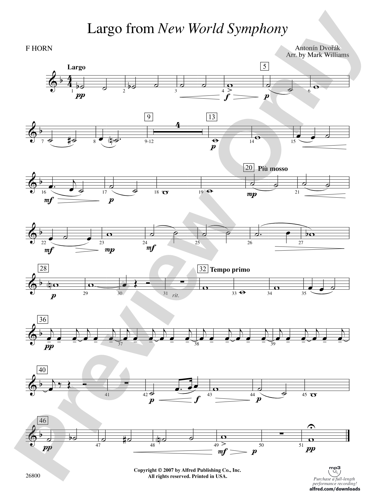 Largo from New World Symphony: 1st F Horn