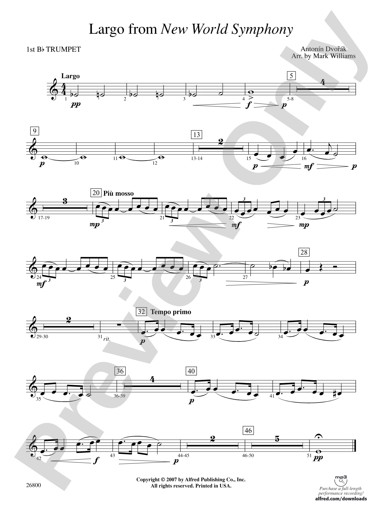 Largo from New World Symphony: 1st B-flat Trumpet